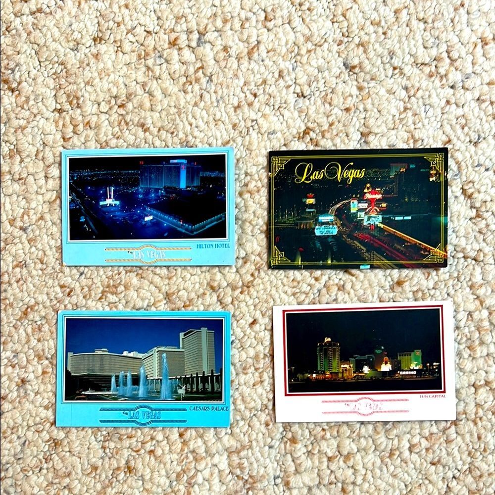 Vintage 80’ Las Vegas Post Cards Set of 4 Gen X Gambling Collectables